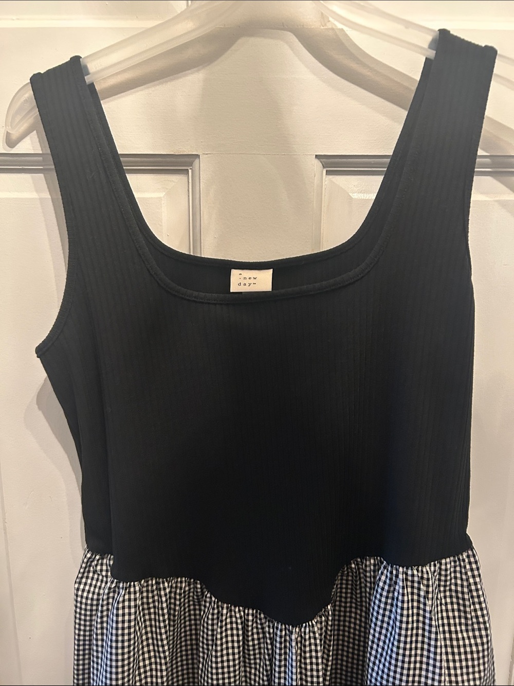 a new day NWT Women’s Black Tank Top with Black-and-White Gingham Midi Dress - Picture 3 of 8